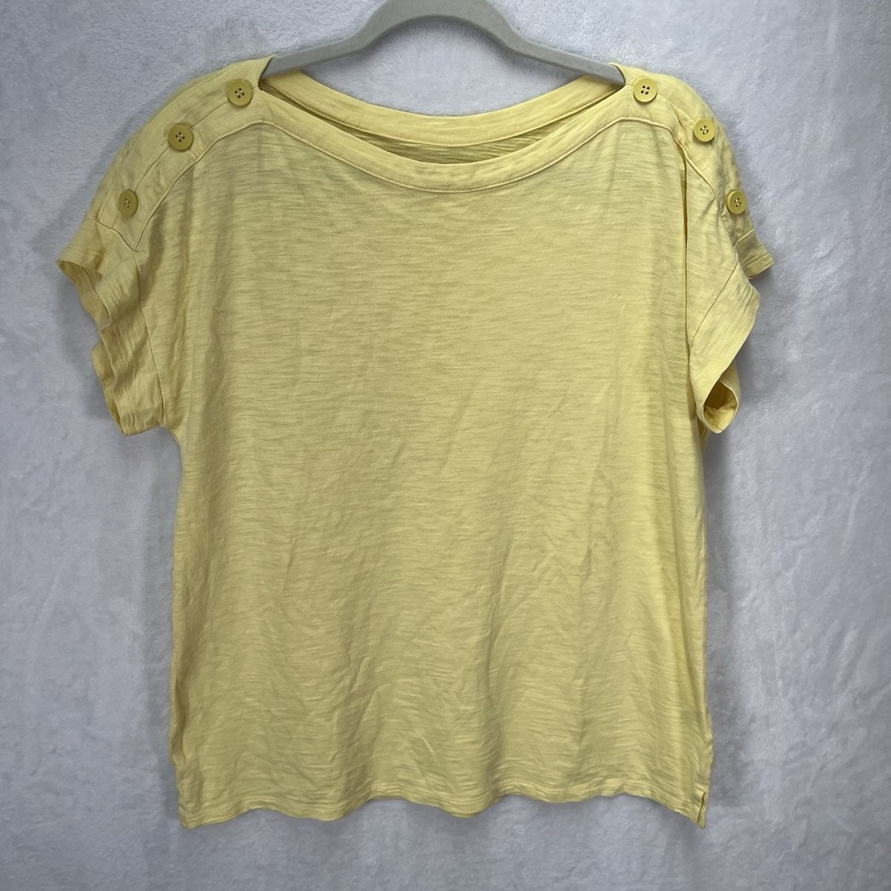 Talbots Cotton Modal Short Sleeve Shirt Womens Large Yellow Shoulder Buttons